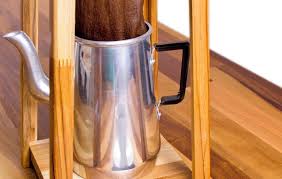 Mancebo para Café Madeira Teca com Bule de Alumínio e Coador